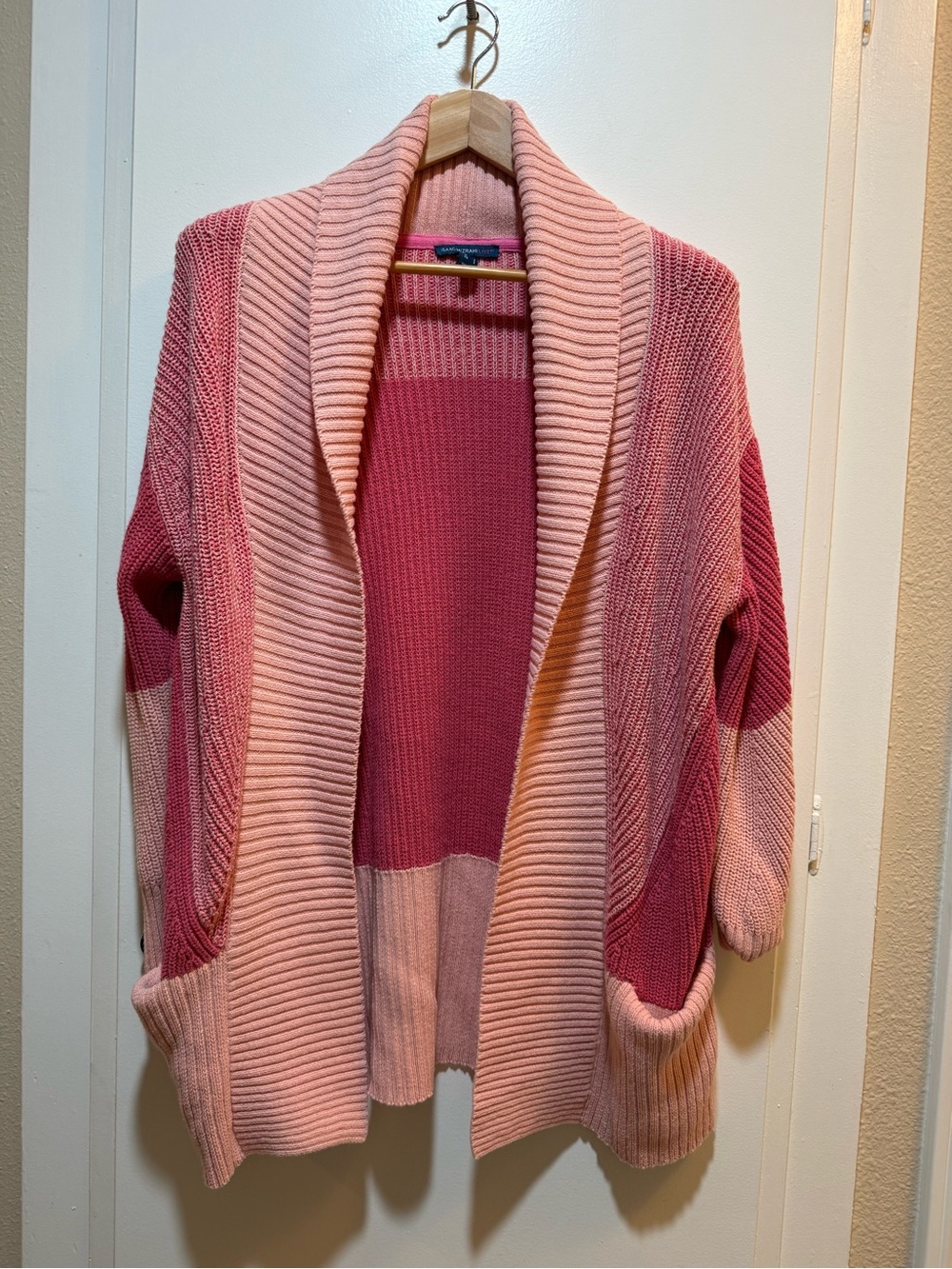Isaac Mizrahi Two-Tone Pink Open Front Cardigan